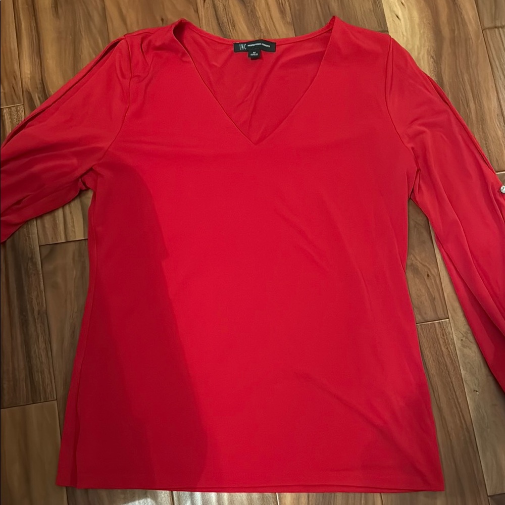 INC International Concepts Red Fitted 3/4 Sleeve Blouse, with shoulder opening
